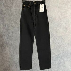 RE/DONE 70s Stove Pipe Jeans Womens Size 23 Black High Rise Straight Leg Raw Hem